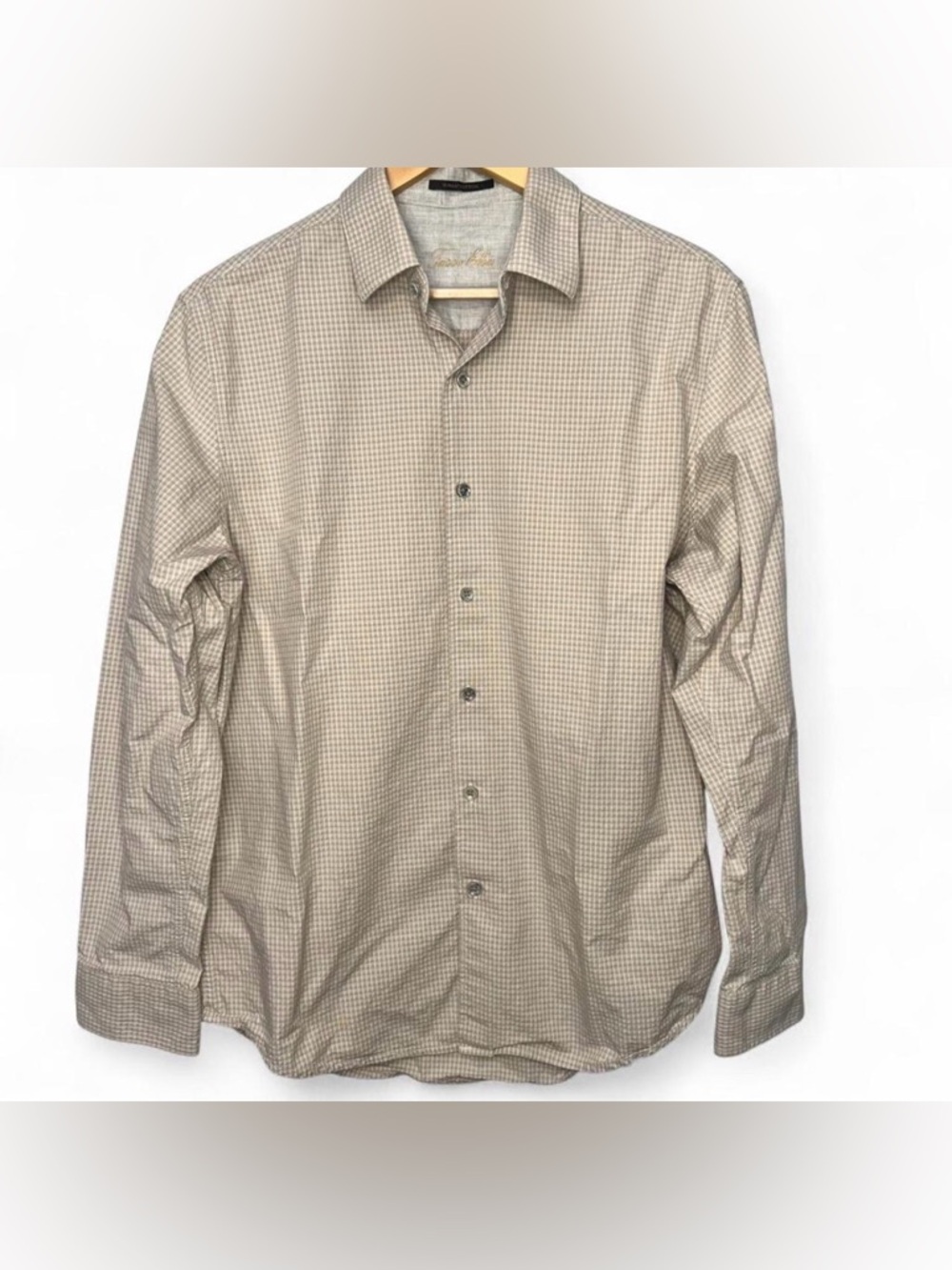 Tasso Elba Men's Taupe Micro-Check Dress Shirt